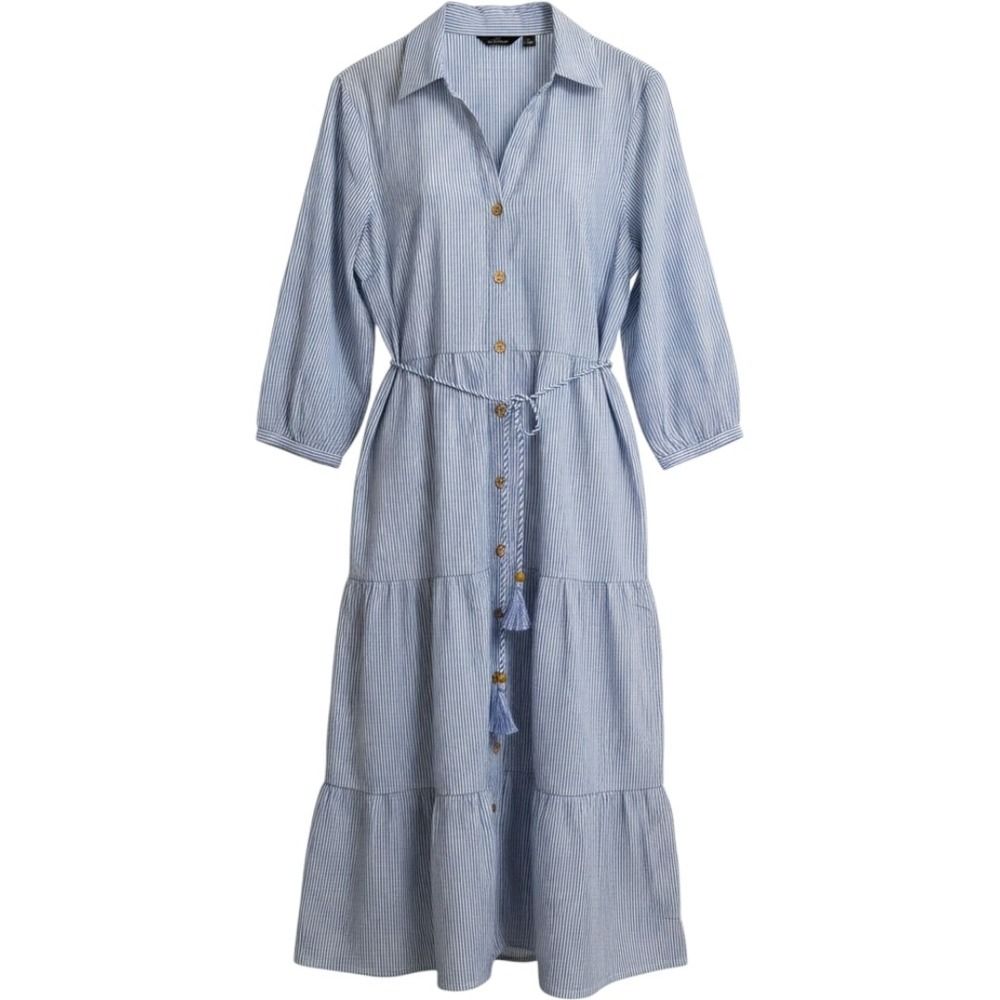 Mlle Gabrielle Striped Tiered Midi Shirt Dress Large Coastal Nautical Preppy